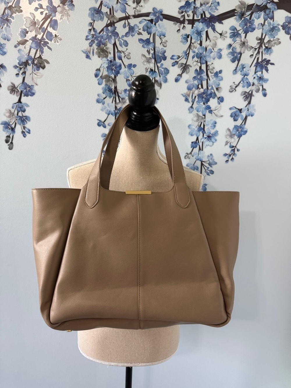 Classic Taupe Faux Leather Tote with Top Handles